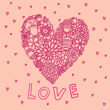 Sevgililer günü kartı bir kalp şeklinde çiçek