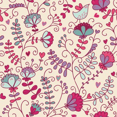 Kuşlarla desenli çiçek deseni