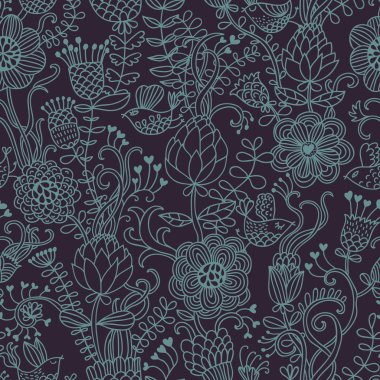 karikatür kuş retro tarzı ile çiçek seamless modeli