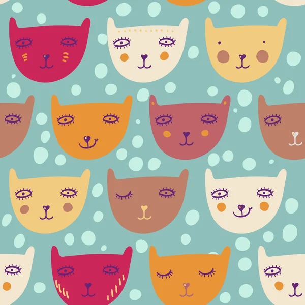 Funny cartoon cats. Children's seamless pattern — Stock Vector