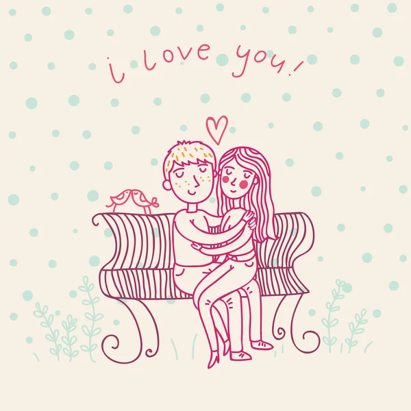 Jong paar in liefde - cute cartoon afbeelding — Stockvector