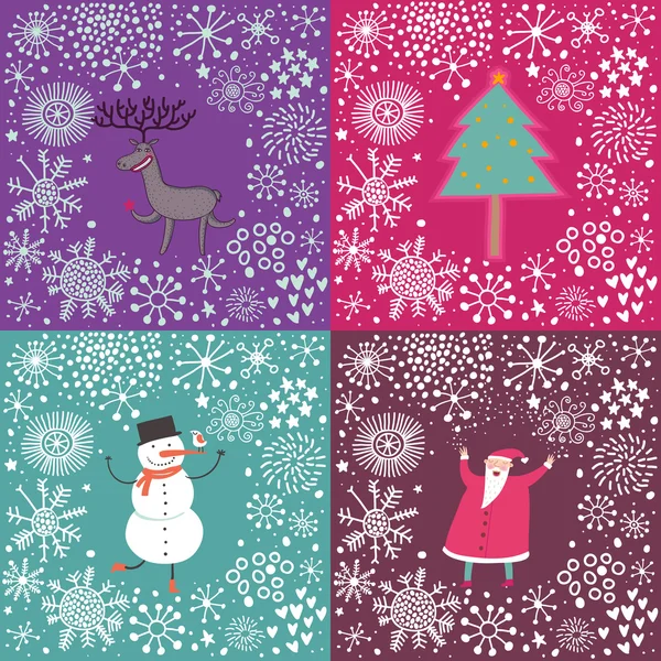 4 cartoon Christmas and New Year backgrounds — Stock Vector