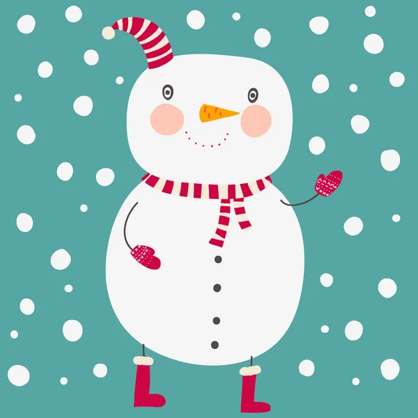 Muñeco de nieve lindo, tarjeta de Navidad — Vector de stock