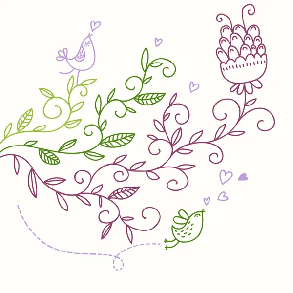 Fondo floral ligero con pájaros — Vector de stock