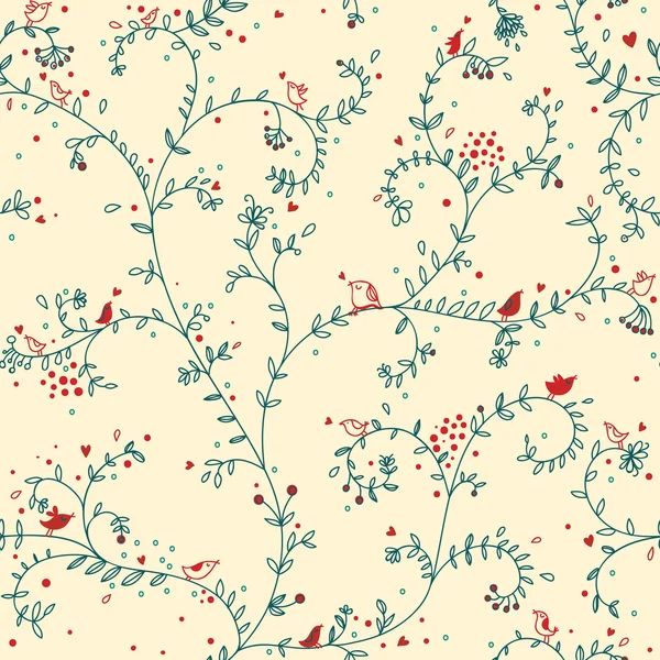 Легкий цветочный бесшовный узор с птицами — стоковый вектор