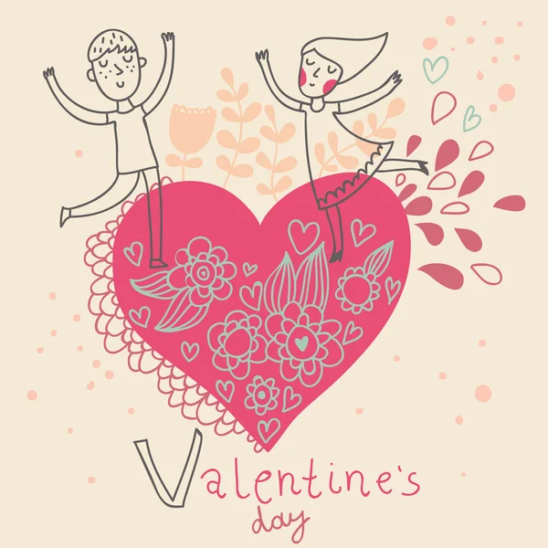 Muchacho y chica de dibujos animados. Día de San Valentín ilustración romántica — Archivo Imágenes Vectoriales