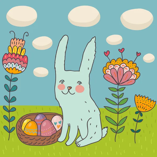 Divertido conejo de Pascua de dibujos animados — Vector de stock