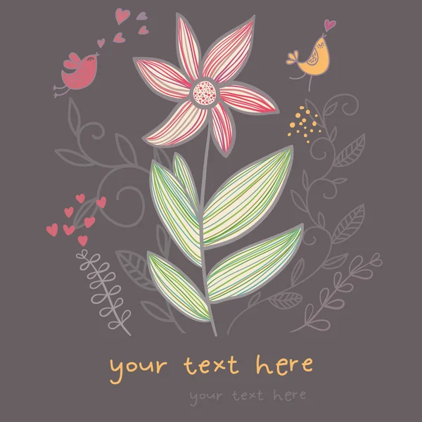 Fondo floral romántico con aves de dibujos animados — Vector de stock