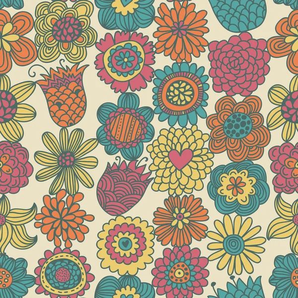 Patrón sin costura floral de primavera en colores cálidos — Archivo Imágenes Vectoriales