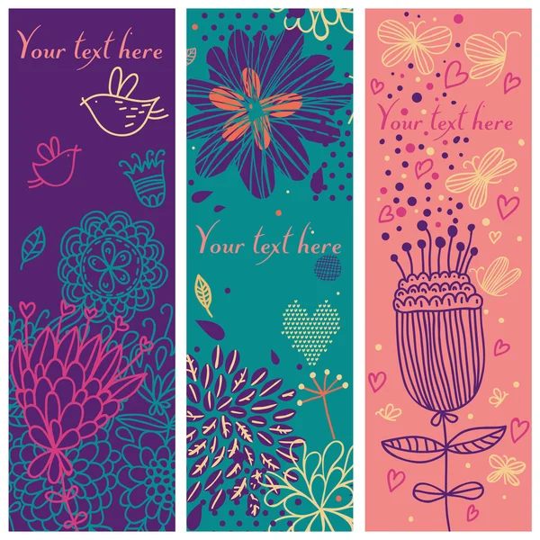 Floral banners met vogels en vlinders — Stockvector