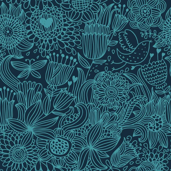 Élégant motif floral sans couture rétro dans des couleurs froides — Image vectorielle