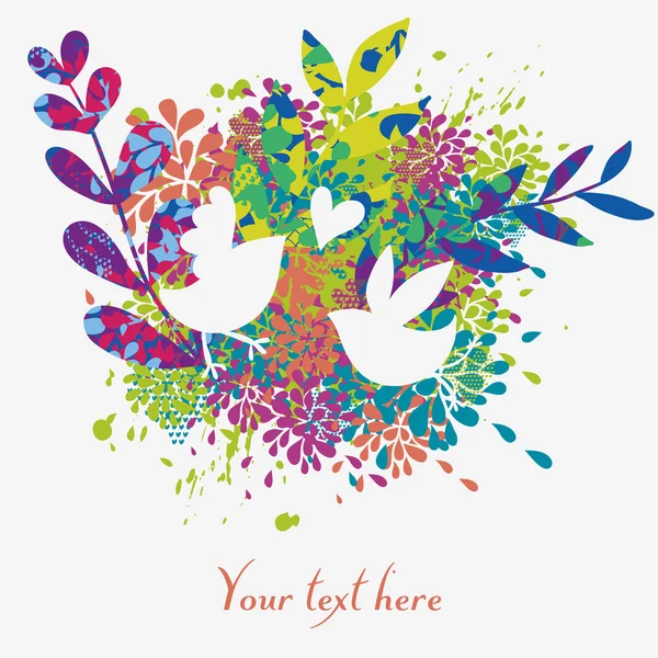 Fond floral coloré avec des papillons, des oiseaux et des cœurs — Image vectorielle