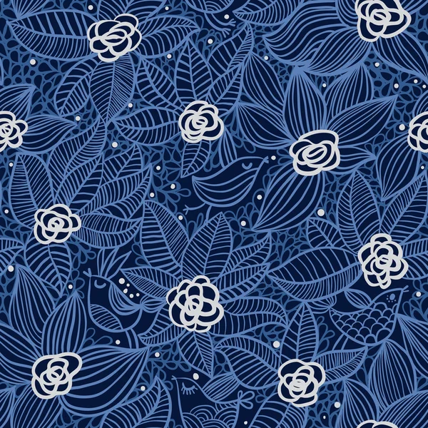 Floral seamless pattern in blue — Stock Vector