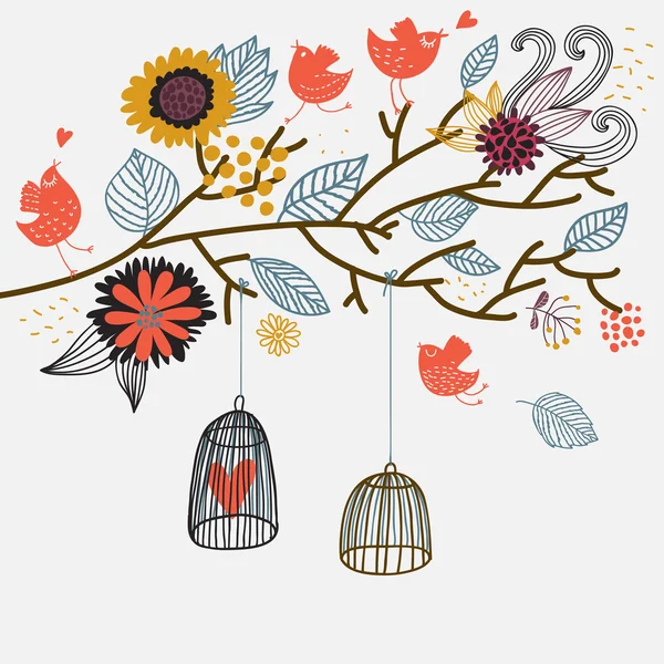 Freedom concept. Birds out of the cages — Stock Vector