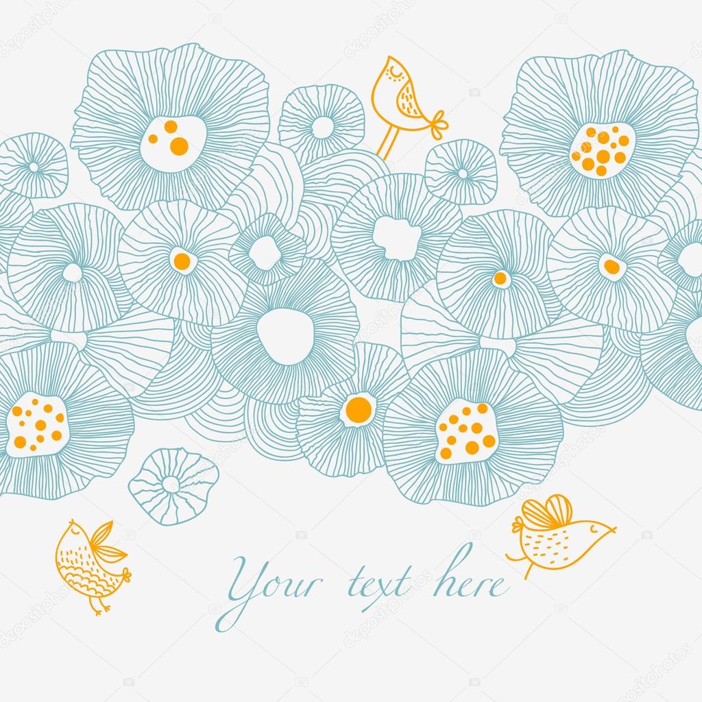 Stylish cute floral background with birds