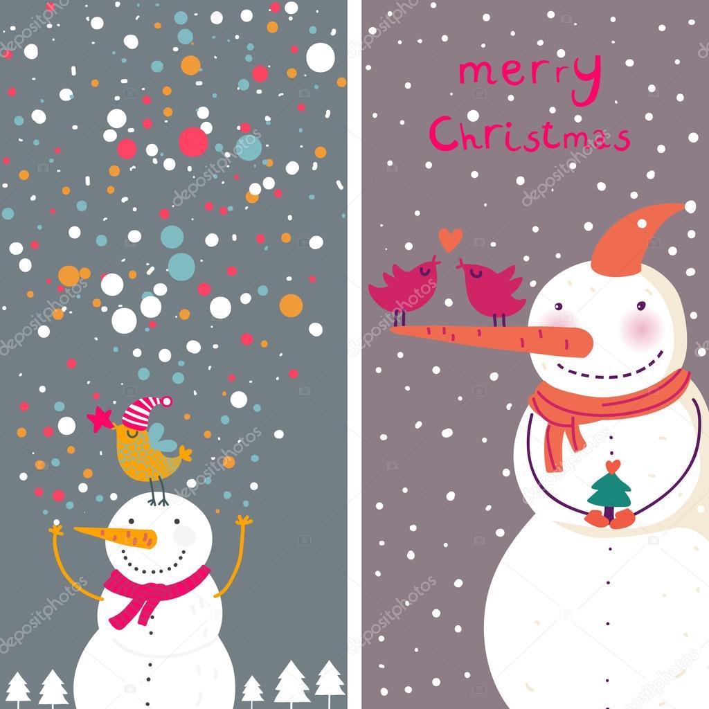 Cartoon Christmas cards with funny snowman