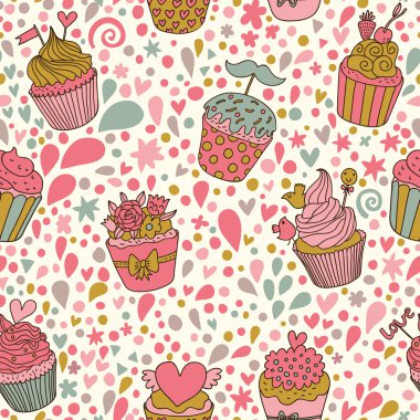 tatlı konsepti seamless modeli. Top kek lezzetli arka plan yaptı. duvar kağıdı, desen dolgularını, web sayfası arka planlar, yüzey dokuları için seamless modeli-ebilmek var olmak kullanılmış.