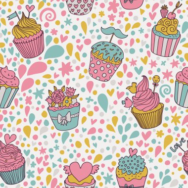 tatlı konsepti seamless modeli. Top kek lezzetli arka plan yaptı. duvar kağıdı, desen dolgularını, web sayfası arka planlar, yüzey dokuları için seamless modeli-ebilmek var olmak kullanılmış.