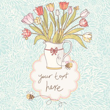 buket vazo güzel vintage kart. muhteşem düğün davetiyesi. şık illüstrasyon vektör