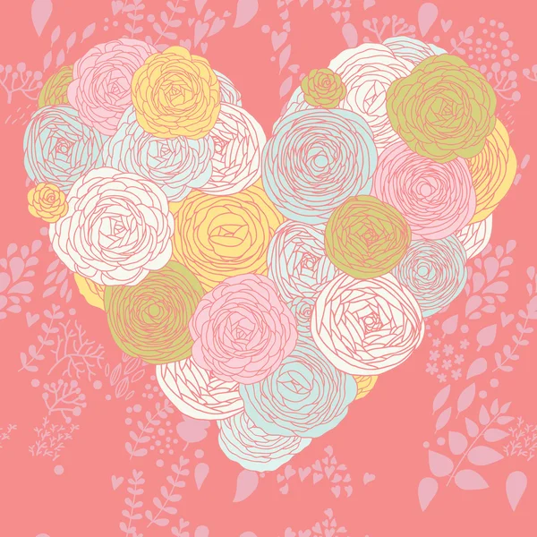 Coeur élégant fait de fleurs en vecteur. Belle carte romantique . — Image vectorielle