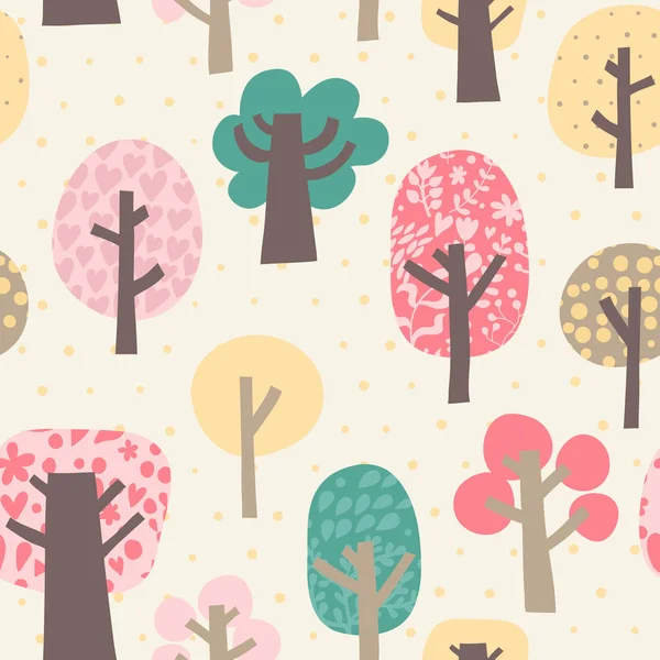 Cute vector pattern with vintage forest.Copy that square to the side and you'll get seamlessly tiling pattern which gives the resulting image the ability to be repeated or tiled without visible seams. — Stock Vector