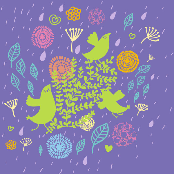 Bird in flowers - summer design