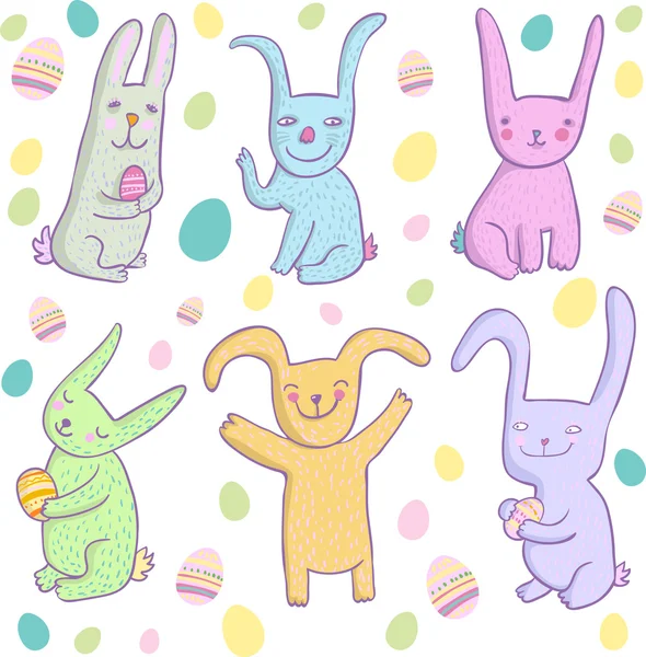 Carino cartone animato sorridente conigli set . — Vettoriale Stock