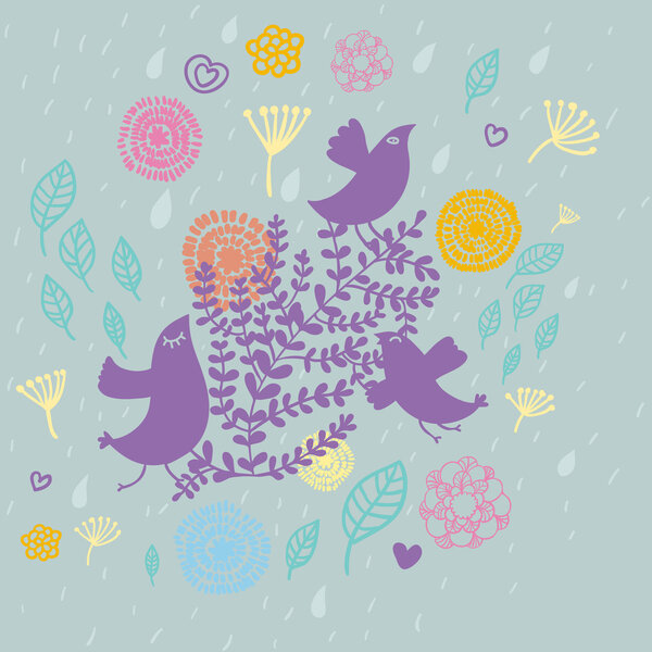 Bird in flowers - summer design