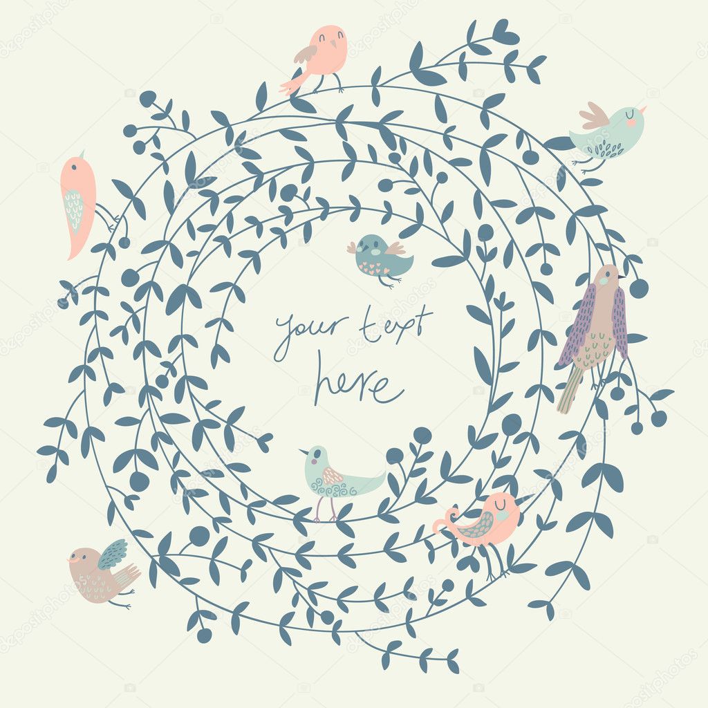 Stylish floral background with birds. Vintage floral card. Ideal for wedding invitations
