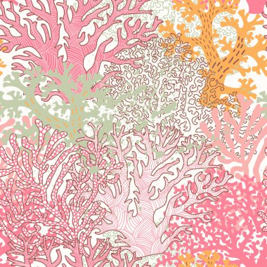 Bright underwater seamless pattern with beautiful corals. clipart