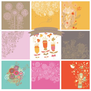 vektör kümesi şirin dokuz çiçek arka planlar.