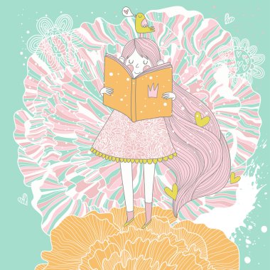 kitap okuma, pastel renklerde Prenses.