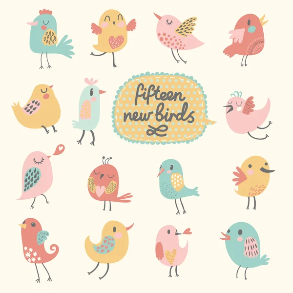 Χαριτωμένα πουλιά στο άνυσμα. — Διανυσματικό Αρχείο