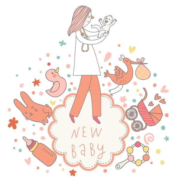 ピンク色の概念赤ちゃんカード — ストックベクタ