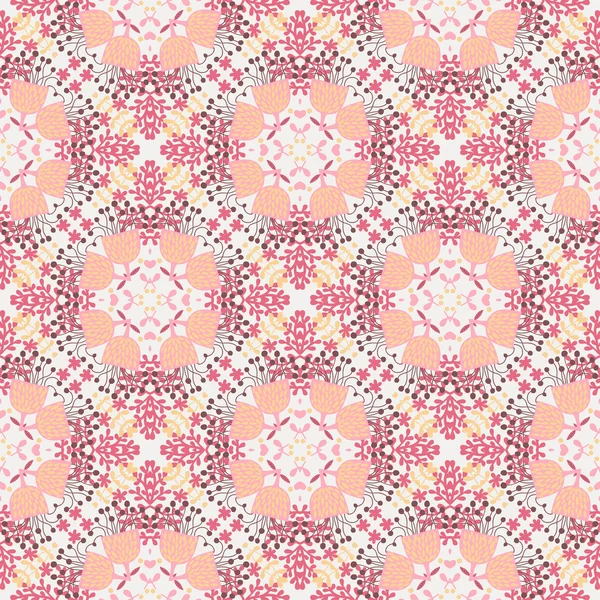 Caleidoscopio floral sin costuras romántico en colores rosados . — Vector de stock