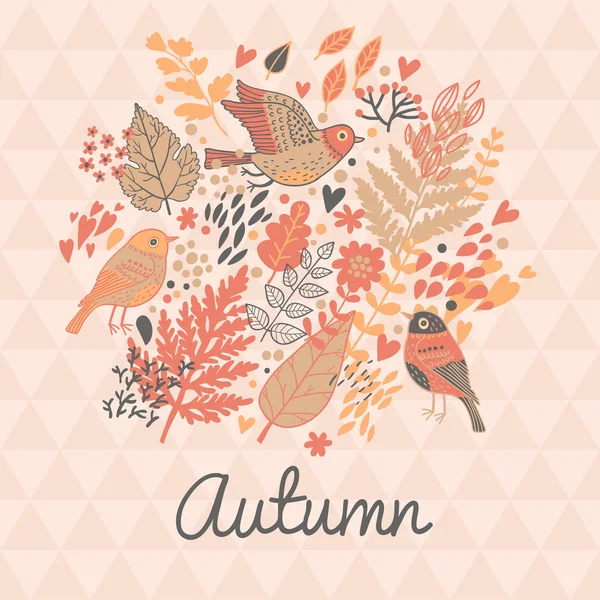 Stylish autumn floral card in pink colors. — Stock Vector