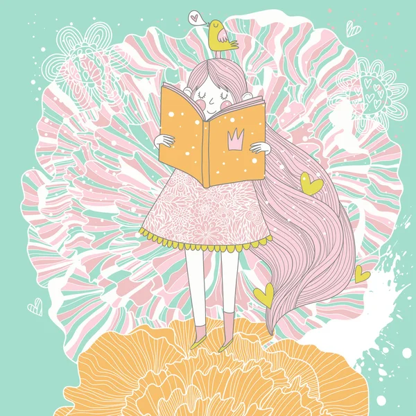 Livro de leitura princesa em cores pastel . — Vetor de Stock