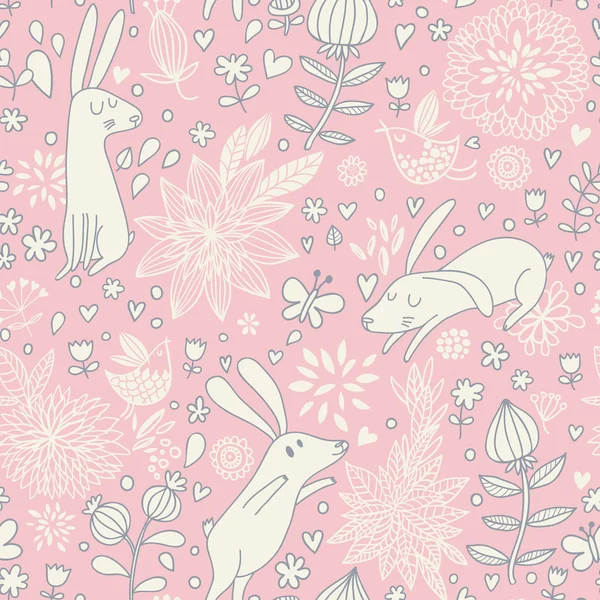 Birds swallows, rabbits, bee and flowers. Stock Vector Image by