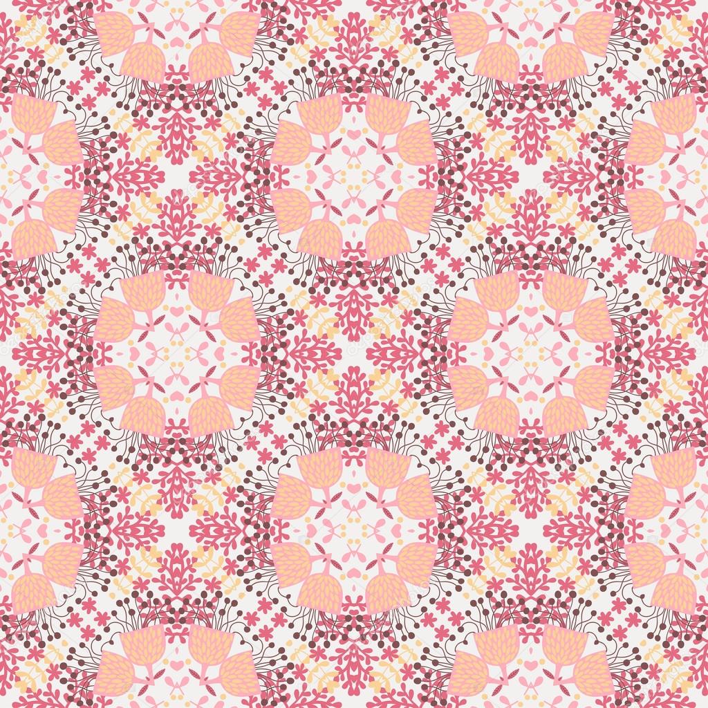 Romantic seamless floral kaleidoscope in pink colors.