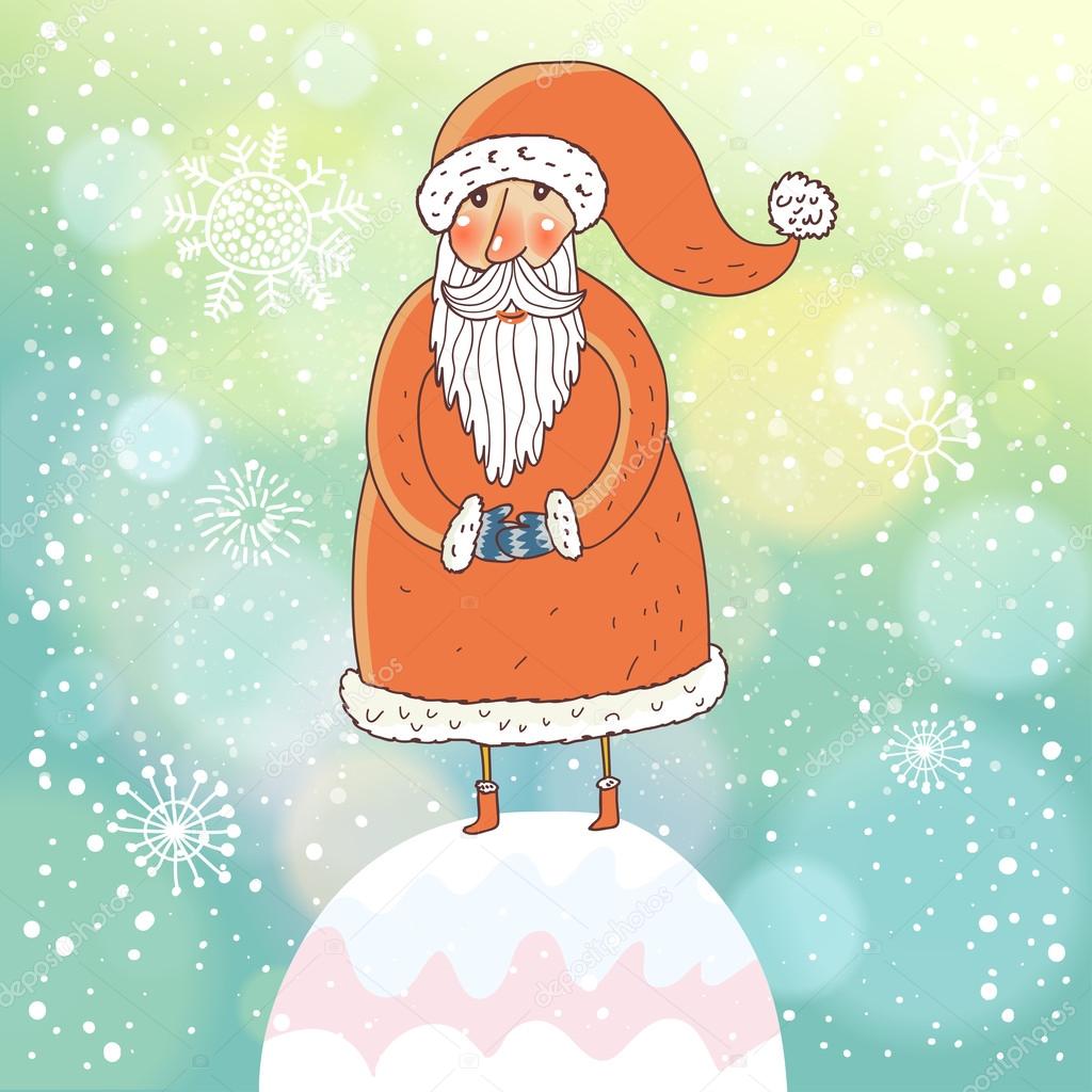 Shiny vector christmas background with funny Santa Claus.