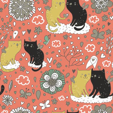 Yumuşak kedi gökyüzünde bulutlar üzerinde.