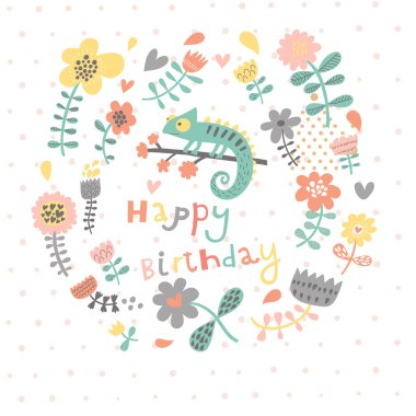 şirin iguana şık çiçekli kart.