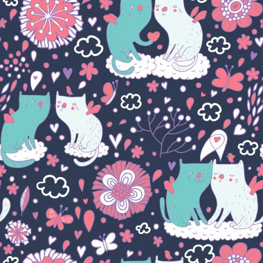 Yumuşak kedi gökyüzünde bulutlar üzerinde.