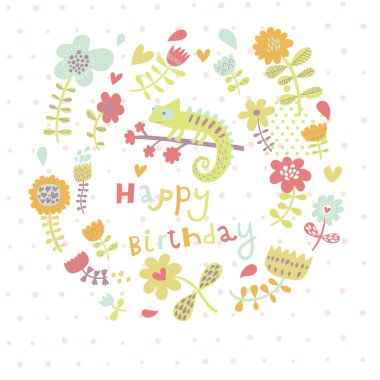 şirin iguana şık çiçekli kart.