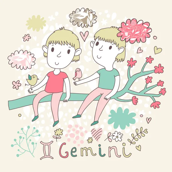 Cute zodiac sign - Gemini. — Stock Vector