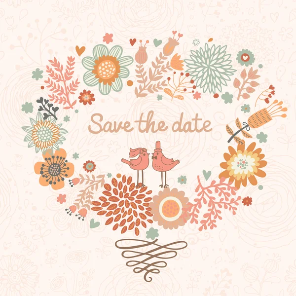 Stylish Save the Date card made of cute birds — Stock Vector