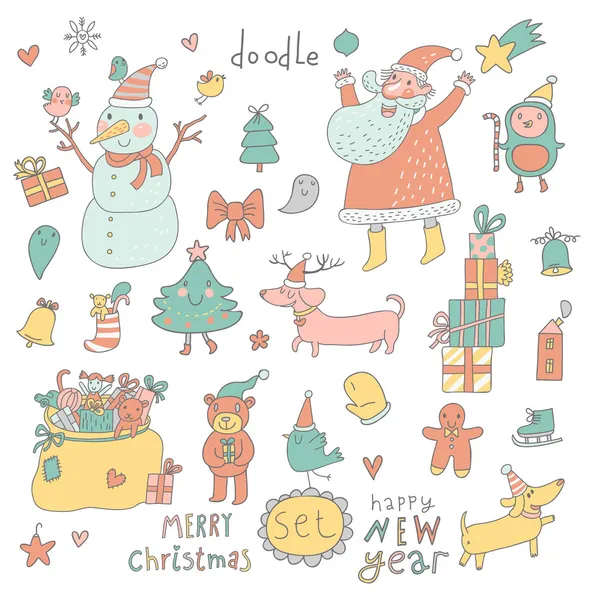 Desenhos animados Ano Novo e Natal definido em vetor . — Vetor de Stock