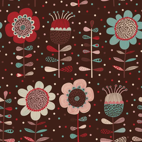 Cartoon flowers background in dark colors. — Stock Vector