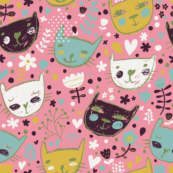 Gatos divertidos en flores . — Vector de stock