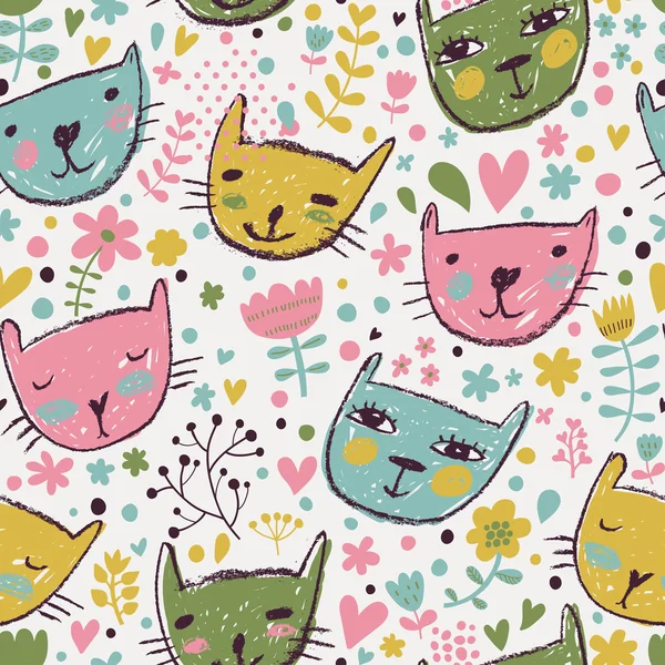 Grappige katten in bloemen. — Stockvector